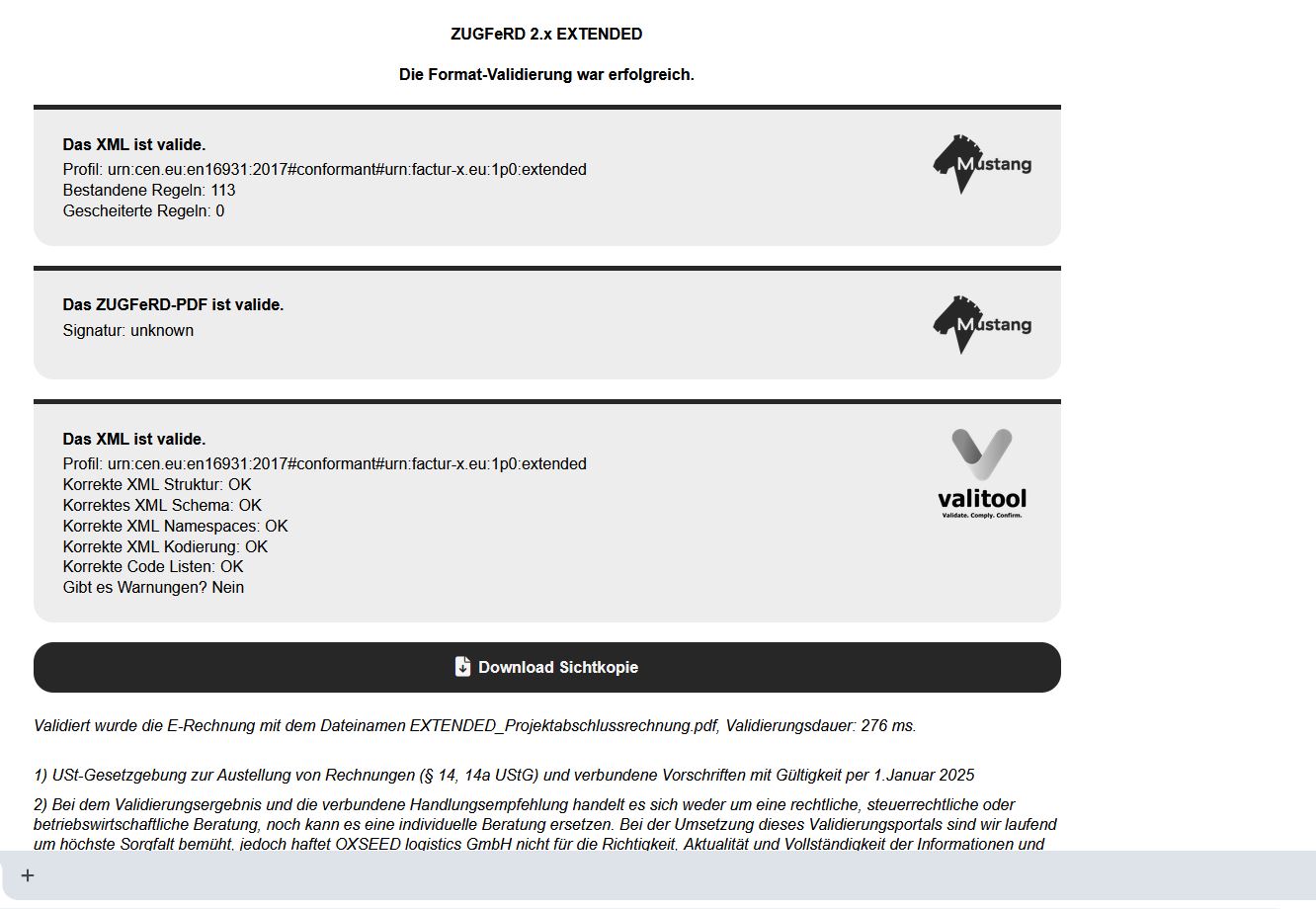 Validierungs-Ergebnis